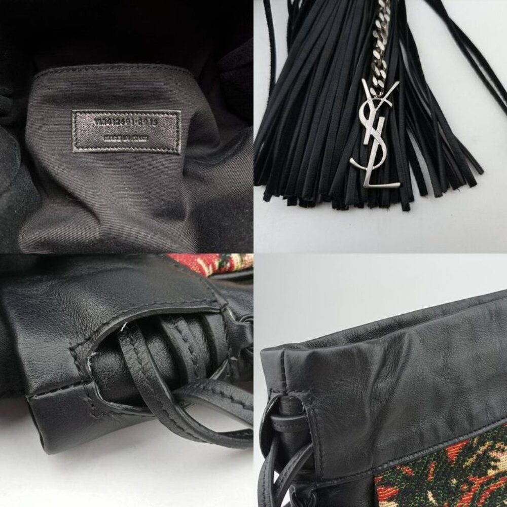 Saint Laurent Yves Helena Fringe Bucket Multicolor Canvas Shoulder Bag - Picture 8 of 10